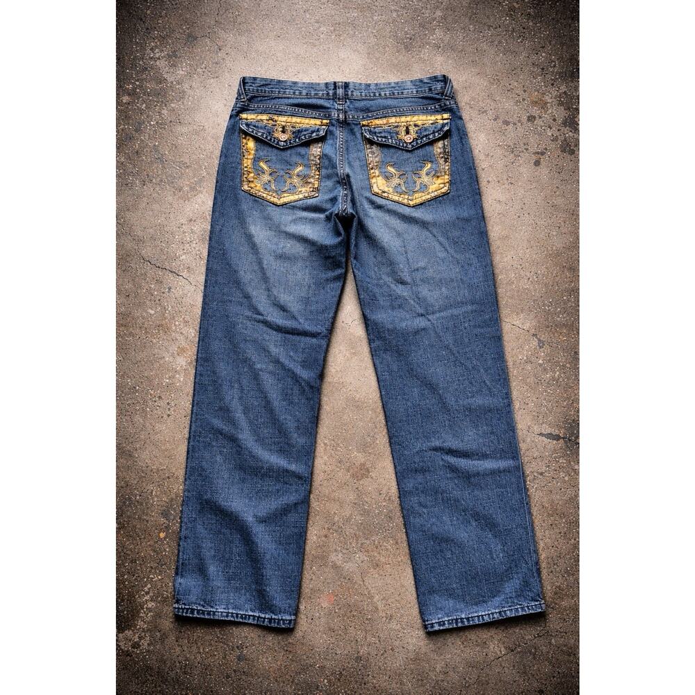 Vintage Y2K Focus USA FUSAI 38x31 Jeans Blue Denim Streetwear Embroidered